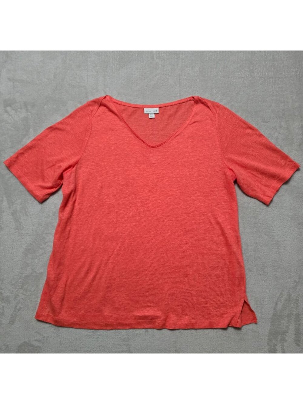 J. Jill Womens Orange 100% Linen Basic Boho Beachy Short Sleeve Top Petite Large
